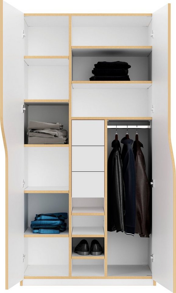 Müller SMALL LIVING Kleiderschrank PLANE Ausstattung Nr. 6 inklusive 3 Schubladen und einer Kleiderstange für Blusen und Blazer von Müller SMALL LIVING