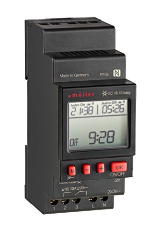 Digitale Zeitschaltuhr mit Astroprogramm - müller SC 18.13 easy 230V 50-60Hz - für die Hutschiene [Elektronische Schaltuhr Astrozeitschaltuhr Astroschaltuhr Verteilereinbau Verteiler-Einbau DIN-Schiene Astro astronomisch Astrofunktion Astroprogramm NFC App Android Smartphone SC18.13easy SC1813easy] von Müller