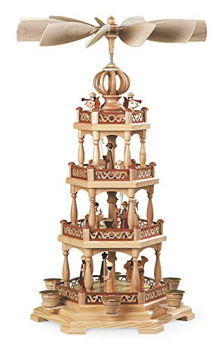 Mueller Weihnachtspyramide Heilige Geschichte, 3-stöckig, 58 cm hoch, natur, original Erzgebirge Seiffen von Müller