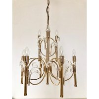 Eleganter Sciolari Kronleuchter Vergoldetes Messing Kristallglas 1970Er Jahre Mid Century Modern von Muellerexclusiv