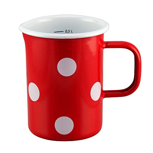 Münder-Emaille - Messbecher - Rot mit weißen Tupfen - Ø8xH12cm - 500ml - mit Innenskala von binoa