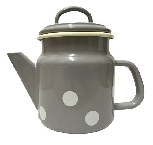 Münder-Emaille - Teekanne - Grau mit weißen Tupfen - Ø12xH17cm - 1 L von Münder Email