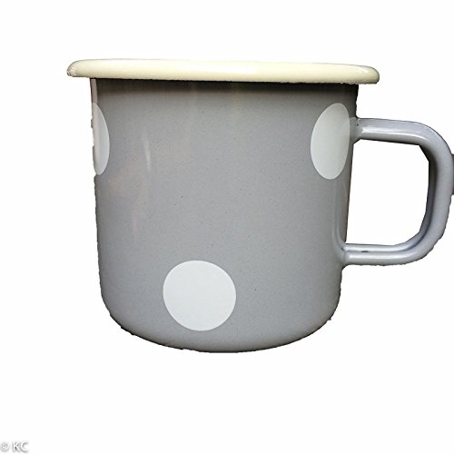 Münder Emaille - Becher, Henkelbecher, Kaffeetasse - Farbe: Grau mit weißten Tupfen - Höhe: 8 cm von Münder