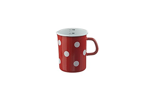 Münder Emaille - Messbecher, Litermaß, Maßbecher, Küchenmaß - Nostalgisch, Emaille - 1 Liter - Farbe: Rot mit weißen Punkten von Münder