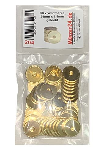 Münzer24 Wertmarke WM2, Waschmarke kompatibel mit Miele 1699370, Messing Jeton, 50 Stück (WM 2 (24 x 1,8)) von Münzer24