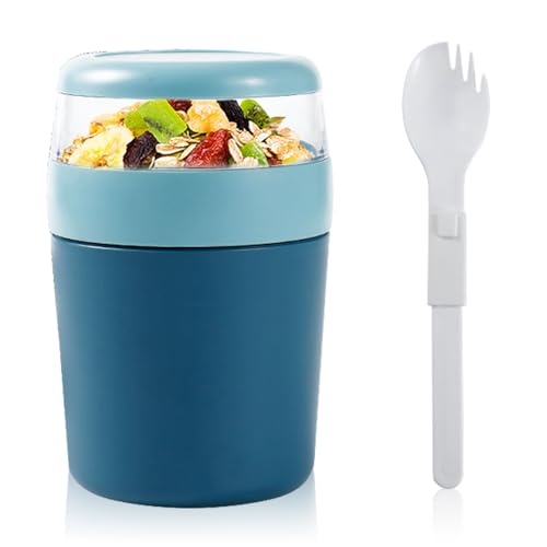 Muepuu Müslibecher to Go, 500ML Yoghurtbecher To Go, Müsli Cup to Go Becher mit Löffel und Deckel, Müslibecher to Go Becher für Joghurt Haferflocken Salate, Joghurtbecher Lunchbox für Arbeit Reise von Muepuu