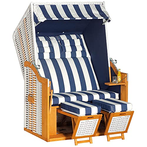 Müsing Gartenstrandkorb Rustikal 34Z 2-sitzer Pinie Weiß Blau Strandkorb von Müsing