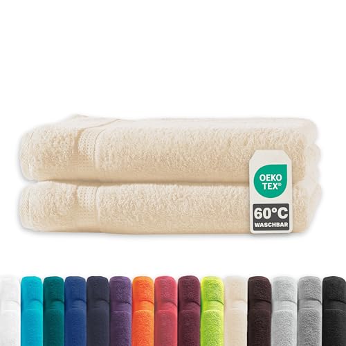 Müskaan® 2er Handtuch Set Beige, 100% Baumwolle, 70x140cm, 500g/m² – Öko-Tex, Frottee Handtücher Set Baumwolle, Duschtücher 70x140cm, Handtuchset Beige für Bad, 60°C waschbar, Frotteetücher von Müskaan