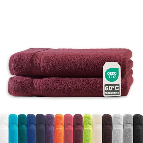 Müskaan® 2er Handtuch Set Bordeaux, 100% Baumwolle, 70x140cm, 500g/m² – Öko-Tex, Frottee Handtücher Set Baumwolle, Duschtücher 70x140cm, Handtuchset Rot für Bad, 60°C waschbar, Frotteetücher von Müskaan