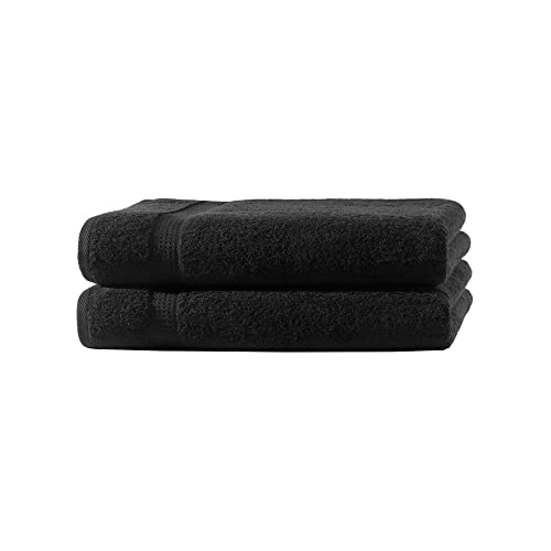 Müskaan® 2er Handtuch Set Schwarz, 100% Baumwolle, 70x140cm, 500g/m² – Öko-Tex, Frottee Handtücher Set Baumwolle, Duschtücher 70x140cm, Handtuchset Schwarz für Bad, 60°C waschbar, Frotteetücher von Müskaan