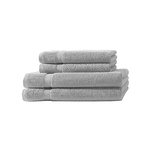 Müskaan® 4er Handtuch Set Silber, 100% Baumwolle, 500g/m² – 2X Duschtuch 70x140cm & 2X Handtuch 50x100cm – Öko-Tex, Frottee Handtücher Set Baumwolle, Handtuchset Silber, 60°C waschbar, Frotteetücher von Müskaan