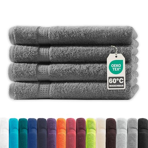 Müskaan® 4er Handtuch Set Anthrazit, 100% Baumwolle, 50x100cm, 500g/m² – Öko-Tex, Frottee Handtücher Set Baumwolle, Handtucherset 50x100cm, Handtuchset Grau für Bad, 60°C waschbar, Frotteetücher von Müskaan