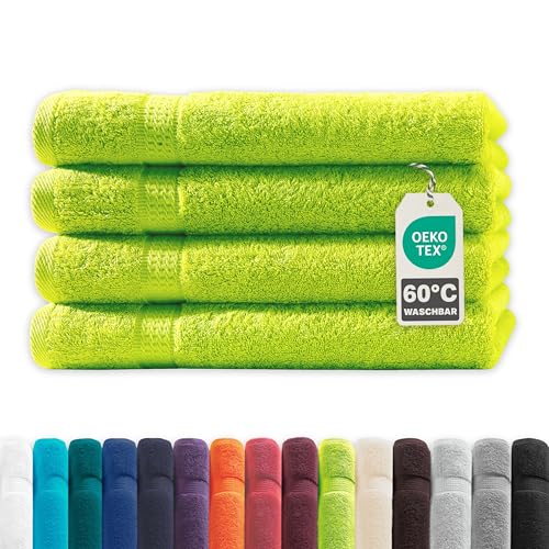 Müskaan® 4er Handtuch Set Apfelgrün, 100% Baumwolle, 50x100cm, 500g/m² – Öko-Tex, Frottee Handtücher Set Baumwolle, Handtucherset 50x100cm, Handtuchset Grün für Bad, 60°C waschbar, Frotteetücher von Müskaan