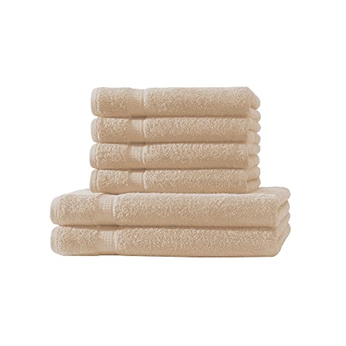 Müskaan® 6er Handtuch Set Beige, 100% Baumwolle, 500g/m² – 2X Duschtuch 70x140cm & 4X Handtuch 50x100cm – Öko-Tex, Frottee Handtücher Set Baumwolle, Handtuchset Beige, 60°C waschbar, Frotteetücher von Müskaan