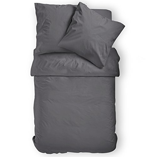 Müskaan 2-teilige **EXKLUSIV** Renforcé Bettwäsche 135x200 Uni Farbe (ANTHRAZIT) von Müskaan