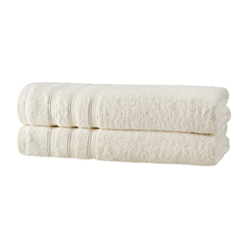 Müskaan® 2er Bambus Handtuch Set Natur, 50% Baumwolle & 50% Bambus, 70x140cm, 450g/m² – Öko-Tex, Frottee Handtücher Set Baumwolle, Duschtücher Handtuchset Weiß für Bad, 60°C waschbar, Frotteetücher von Müskaan