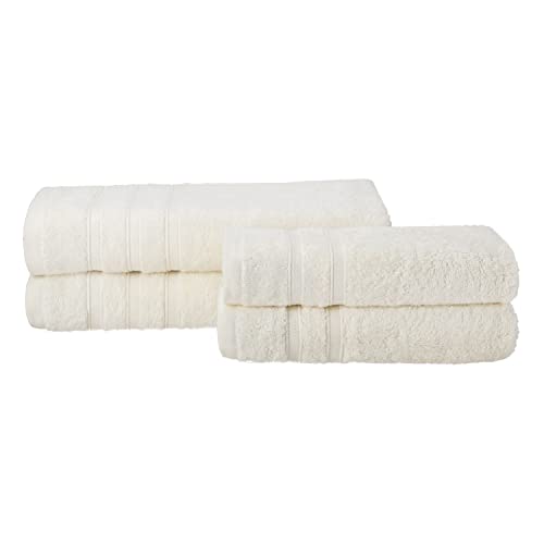 Müskaan® 4er Bambus Handtuch Set Natur, 50% Baumwolle & 50% Bambus, 450g/m² – 2X Duschtuch 70x140cm & 2X Handtuch 50x100cm – Öko-Tex, Handtücher Set Baumwolle, Handtuchset Weiß, 60°C waschbar von Müskaan