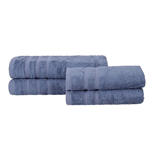 Müskaan® 4er Bambus Handtuch Set Rauchblau, 50% Baumwolle & 50% Bambus, 450g/m² – 2X Duschtuch 70x140cm & 2X Handtuch 50x100cm – Öko-Tex, Handtücher Set Baumwolle, Handtuchset Blau, 60°C waschbar von Müskaan