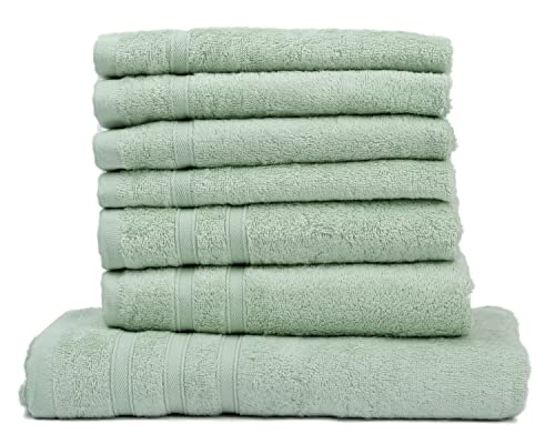 Müskaan Bambus Handtücher Set 4 Gästetücher 30x50 + 2 Handtücher 50x100 + 1 Duschtuch 70x140 - Samtweich und Saugstark - 50% Bambus 50% Baumwolle - Oeko-Tex 100 Zertifiziert - eukalyptus von Müskaan