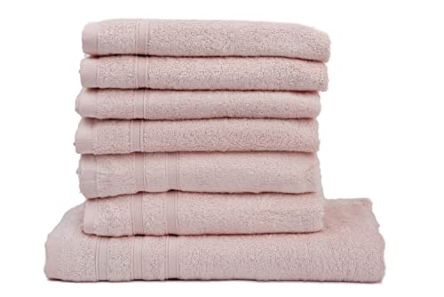 Müskaan® 7er Bambus Handtuch Set Rosé, 50% Baumwolle & 50% Bambus, 450g/m² – 1x Duschtuch 70x140cm, 2X Handtuch 50x100cm & 4X Gästetuch 50x30cm – Öko-Tex, Baumwoll Handtuchset Blau 60°C waschbar von Müskaan