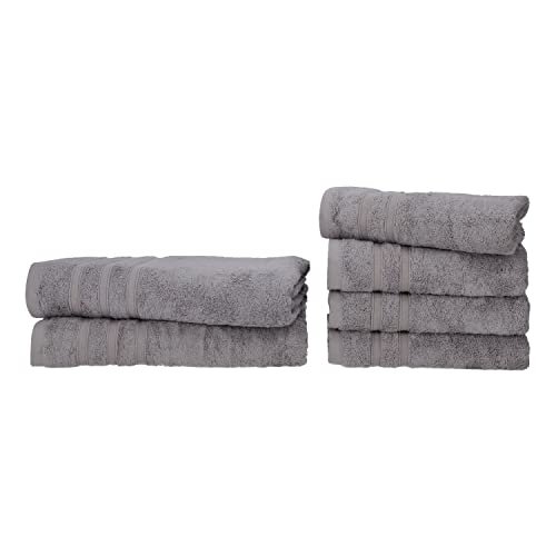 Müskaan® 6er Bambus Handtuch Set Kiesel, 50% Baumwolle & 50% Bambus, 450g/m² – 2X Duschtuch 70x140cm & 4X Handtuch 50x100cm – Öko-Tex, Handtücher Set Baumwolle, Handtuchset Grau, 60°C waschbar von Müskaan