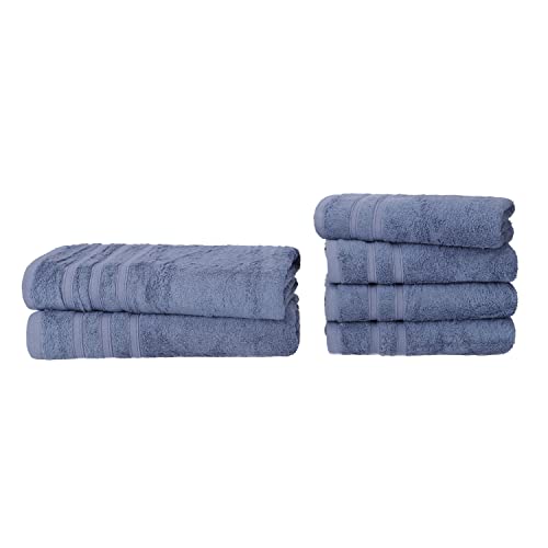 Müskaan® 6er Bambus Handtuch Set Rauchblau, 50% Baumwolle & 50% Bambus, 450g/m² – 2X Duschtuch 70x140cm & 4X Handtuch 50x100cm – Öko-Tex, Handtücher Set Baumwolle, Handtuchset Blau, 60°C waschbar von Müskaan