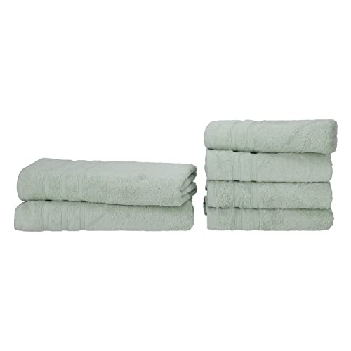 Müskaan® 6er Bambus Handtuch Set Eukalyptus, 50% Baumwolle & 50% Bambus, 450g/m² – 2X Duschtuch 70x140cm & 4X Handtuch 50x100cm – Öko-Tex, Handtücher Set Baumwolle, Handtuchset Grün, 60°C waschbar von Müskaan