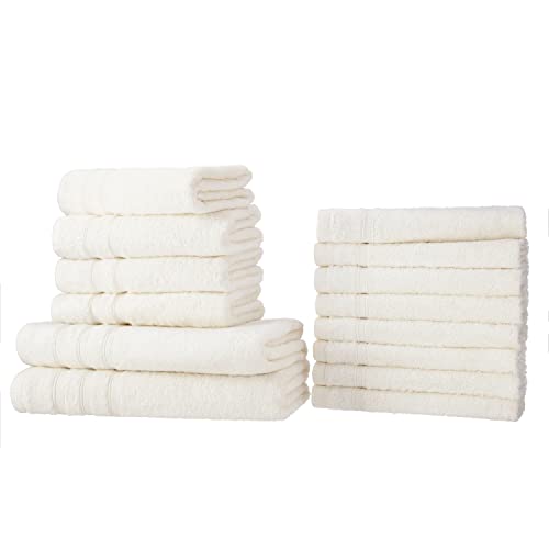 Müskaan® 14er Bambus Handtuch Set Natur, 50% Baumwolle & 50% Bambus, 450g/m² – 2X Duschtuch 70x140cm, 4X Handtuch 50x100cm & 8X Gästetuch 50x30cm – Öko-Tex, Handtuchset Weiß, 60°C waschbar von Müskaan