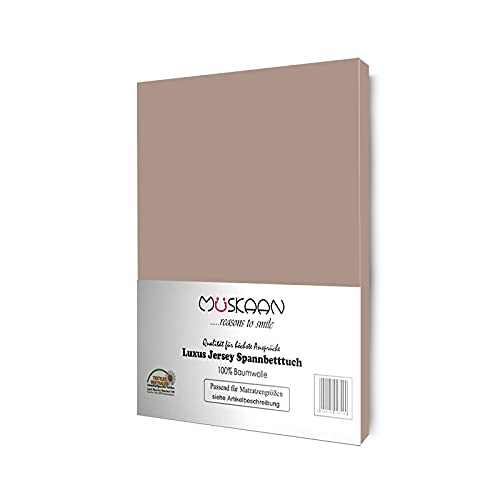 Müskaan Spannbettlaken 180x200-200x200 cm | Jersey Spannbetttuch | Bettlaken | 100% Baumwolle | bis 25 cm Matratzenhöhe | Taupe von Müskaan