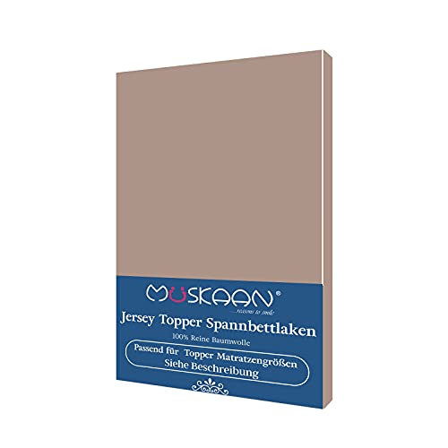 Müskaan Spannbettlaken Topper 180x200-200x200 cm | Boxspringbett Spannbetttuch | Bettlaken | 100% Baumwolle | bis 10 cm Matratzenhöhe | Taupe von MÜSKAAN