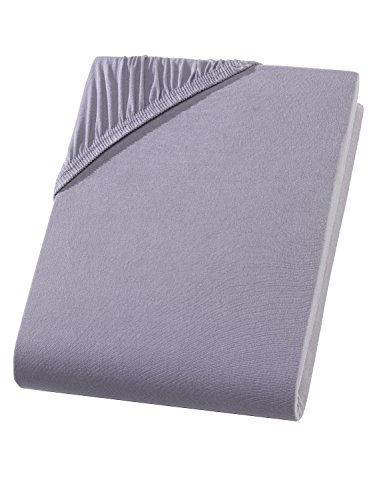 Topper Jersey Spannbettlaken für Boxspringbetten 180/200 x 200 (grau, 180-200x200 cm) von Müskaan
