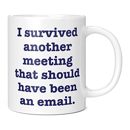 Lustige Arbeitstasse, I Survived Another Meeting That Should Have Been an Email, lustiges Geschenk für Arbeitskollegen, Arbeit Bestie Tasse, Wichtelgeschenk, Arbeiten von zu Hause, 325 ml weiße Tasse von Mug Monster