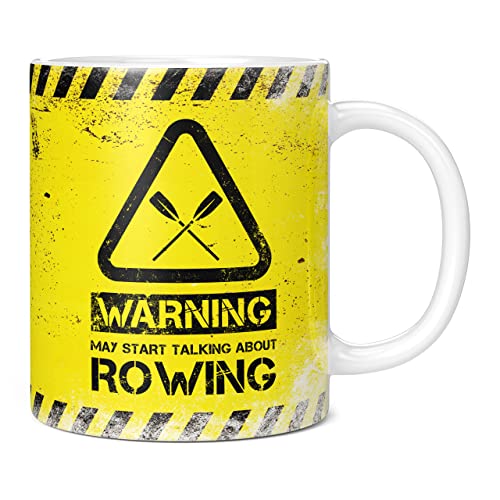 Mug Monster - Warning May Start Talking About Rowing Lustige Geschenktasse – Keramik-Kaffeetasse, Geschenk für Männer oder Frauen, extra große und riesige Tasse erhältlich, 325 ml weiße Tasse von Mug Monster