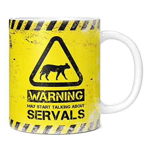 Mug Monster - Warning May Start Talking About Servals Lustige Geschenktasse – Keramik-Kaffeetasse, Geschenk für Männer oder Frauen, extra große und riesige Tasse erhältlich, 325 ml weiße Tasse von Mug Monster