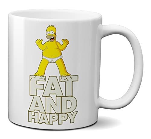 Mugtime (TM) – Simpsons Homer – Fat and Happy – Tee-/Kaffeetasse aus Keramik, 330 ml von Mug Time ideas, creativity & customisation