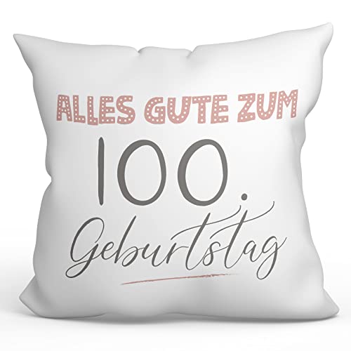 Mugffins Kissen mit Füllung mit Spruch Gebutstag 100 - Auf Deutsch - Alles Gute zum Geburtstag! Pinke - 40 x 40 cm - originelles und lustiges Geschenk von Mugffins