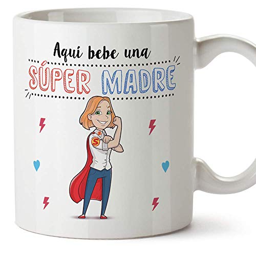 MUGFFINS Tazas Mama para Madres - AQUÍ Bebe UNA Super Madre - Taza Desayuno Original 350 ml - Idea Regalo para el día de la Madre von Mugffins