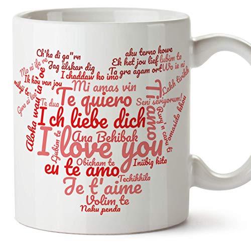 Mugffins Frühstückstasse als Geschenk für Freunde/Freundin/Verliebte/Valentinstag. I Love You. Ich Liebe Dich. Verschiedene Sprachen. Keramiktassen mit witzigen Nachrichten für das Paar von Mugffins