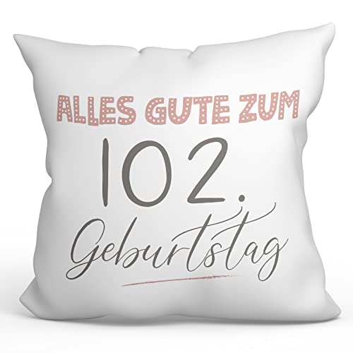 Mugffins Kissen mit Füllung mit Spruch Gebutstag 102 - Auf Deutsch - Alles Gute zum Geburtstag! Pinke - 40 x 40 cm - originelles und lustiges Geschenk von Mugffins