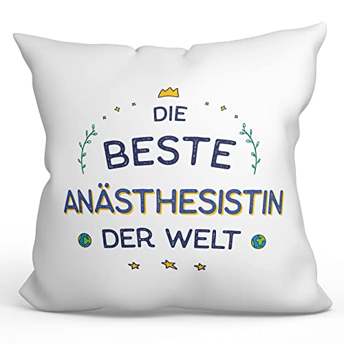 Mugffins Kissen mit Füllung mit Spruch für ANÄSTHESISTIN - Auf Deutsch - Beste der Welt - 40 x 40 cm - originelles und lustiges Geschenk Mitarbeiter von Mugffins