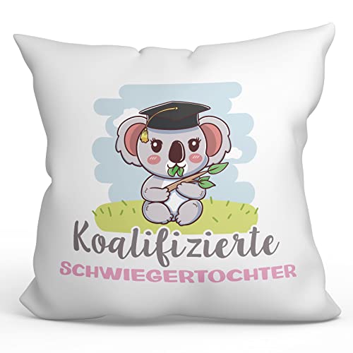 Mugffins Kissen mit Füllung mit Spruch für SCHWIEGERTOCHTER - Auf Deutsch - Koalifizierter/Koalifizierte - 40 x 40 cm - originelles und lustiges Geschenk von Mugffins