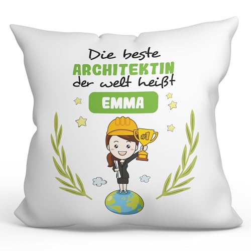 Mugffins Personalisierte Kissen mit Füllung mit Spruch für ARCHITEKTIN Frau - Auf Deutsch - der Beste der Welt - 40 x 40 cm - Individuell Anpassbar Geschenk fue Mitarbeiter von Mugffins