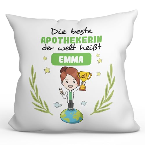 Mugffins Personalisierte Kissen mit Füllung mit Spruch für Apothekerin Frau - Auf Deutsch - der Beste der Welt - 40 x 40 cm - Individuell Anpassbar Geschenk fue Mitarbeiter von Mugffins