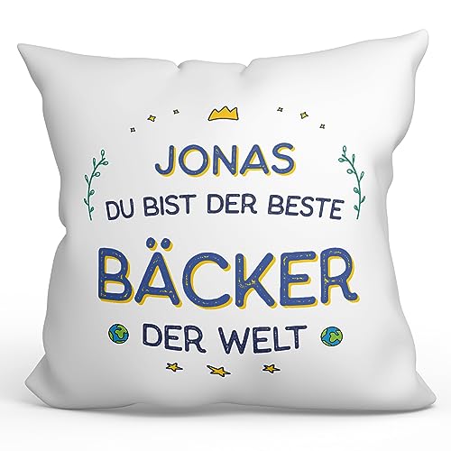 Mugffins Personalisierte Kissen mit Füllung mit Spruch für BÄCKER Mann - Auf Deutsch - Beste der Welt - 40 x 40 cm - Individuell Anpassbar Geschenk fue Mitarbeiter von Mugffins