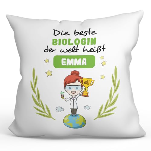 Mugffins Personalisierte Kissen mit Füllung mit Spruch für BIOLOGIN Frau - Auf Deutsch - der Beste der Welt - 40 x 40 cm - Individuell Anpassbar Geschenk fue Mitarbeiter von Mugffins