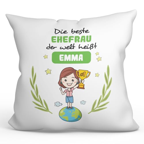 Mugffins Personalisierte Kissen mit Füllung mit Spruch für Ehefrau/Frau - Auf Deutsch - der Beste der Welt - 40 x 40 cm - Individuell Anpassbar Geschenk von Mugffins