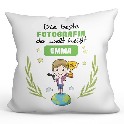 Mugffins Personalisierte Kissen mit Füllung mit Spruch für Fotografin Frau - Auf Deutsch - der Beste der Welt - 40 x 40 cm - Individuell Anpassbar Geschenk fue Mitarbeiter von Mugffins