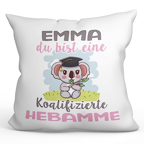 Mugffins Personalisierte Kissen mit Füllung mit Spruch für Hebamme Frau - Auf Deutsch - Koalifizierte Personalisierte - 40 x 40 cm - Individuell Anpassbar Geschenk fue Mitarbeiter von Mugffins