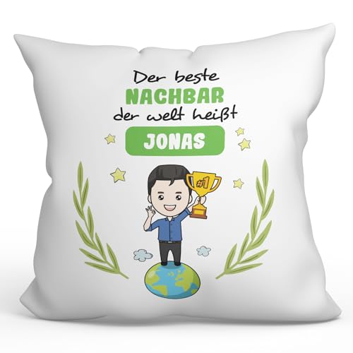 Mugffins Personalisierte Kissen mit Füllung mit Spruch für Nachbar - Auf Deutsch - der Beste der Welt - 40 x 40 cm - Individuell Anpassbar Geschenk von Mugffins