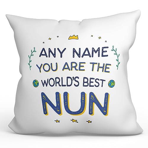 Mugffins Personalisierte Kissen mit Füllung mit Spruch für Nonne Frau - Auf Englisch - World's Best - 40 x 40 cm - Individuell Anpassbar Geschenk fue Mitarbeiter von Mugffins
